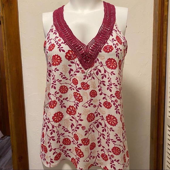 Derek Heart Tops - Floral Tank with Crochet V Neck